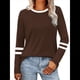 thumbnail image 3 of Camisas de Larga para Mujer, Blusas Casuales con Bloques de Color, Conjuntos de Otoño, Camisetas Básicas, Ropa de Moda Marrón L, 3 of 6