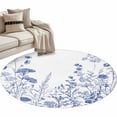 thumbnail image 2 of Blue Flower Plant Round Area Rug 3.3 FT, Non Slip Small Entryway Kitchen Mat, Retro Country Tree Branch Leaves Washable Soft Circular Rug Non-Shedding Door Mat for Bathroom Playroom Kids Room, 2 of 9