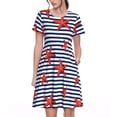 thumbnail image 1 of Fotbe Starfish Navy Blue Stripe Vestido Largo de Moda para Mujer, Vestido Tipo Camiseta con Manga Corta y Estilo Casual a Rayas y Bloques de Color, 1 of 6