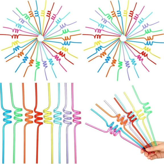 Topboutique Drinking Straws,40 Pcs Twisty Straws,Plastic Curved Straw Curly Straws,Reusable Straws,Long Colorful Straws,Disposable Straws Birthday Party Supplies