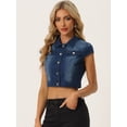 thumbnail image 2 of Chaqueta de mezclilla de verano para mujer Chaquetas de mezclilla recortadas de manga corta con botones Azul oscuro M, 2 of 4