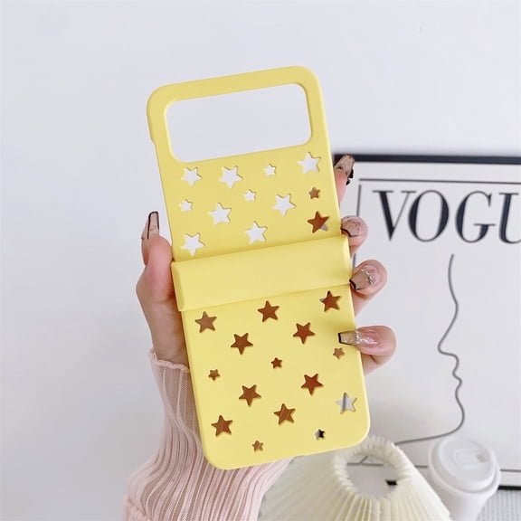 SaniMore for Samsung Galaxy Z Flip 4 6.7" Slim 360° All-Inclusive Protection Folding Case, Rugged PC [Macaron Hollow Pentagram] Anti-Scratch Full Body Protective Shell, Yellow