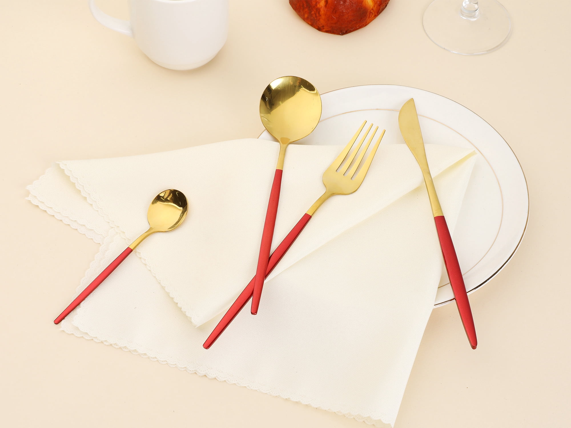 Unique Bargains 16 Pcs Stainless Steel Flatware Set Mirror Polished Cutlery Set Red