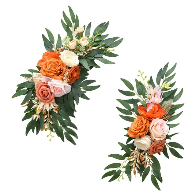 2 piezas de flores artificiales para arco de boda, guirnalda floral colgante, decoración del hogar, bienvenida Naranja