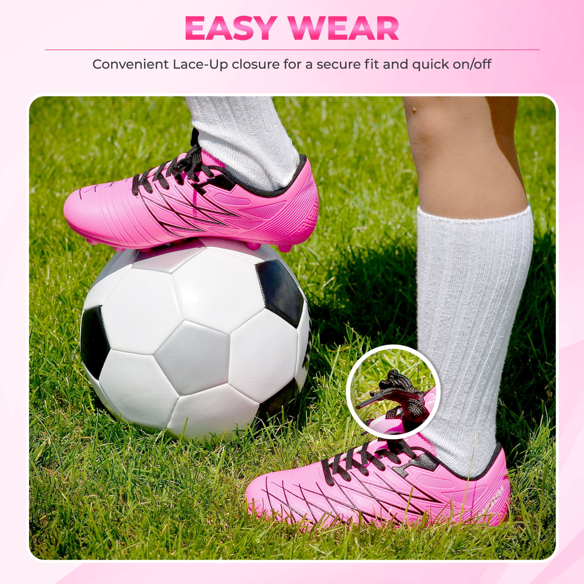 Vizari Boca Firm Ground Soccer Cleats for Kids & Youth – Lightweight, Durable, Comfortable Shoes with Traction & Padded Heel - Pink/Black, 3.5