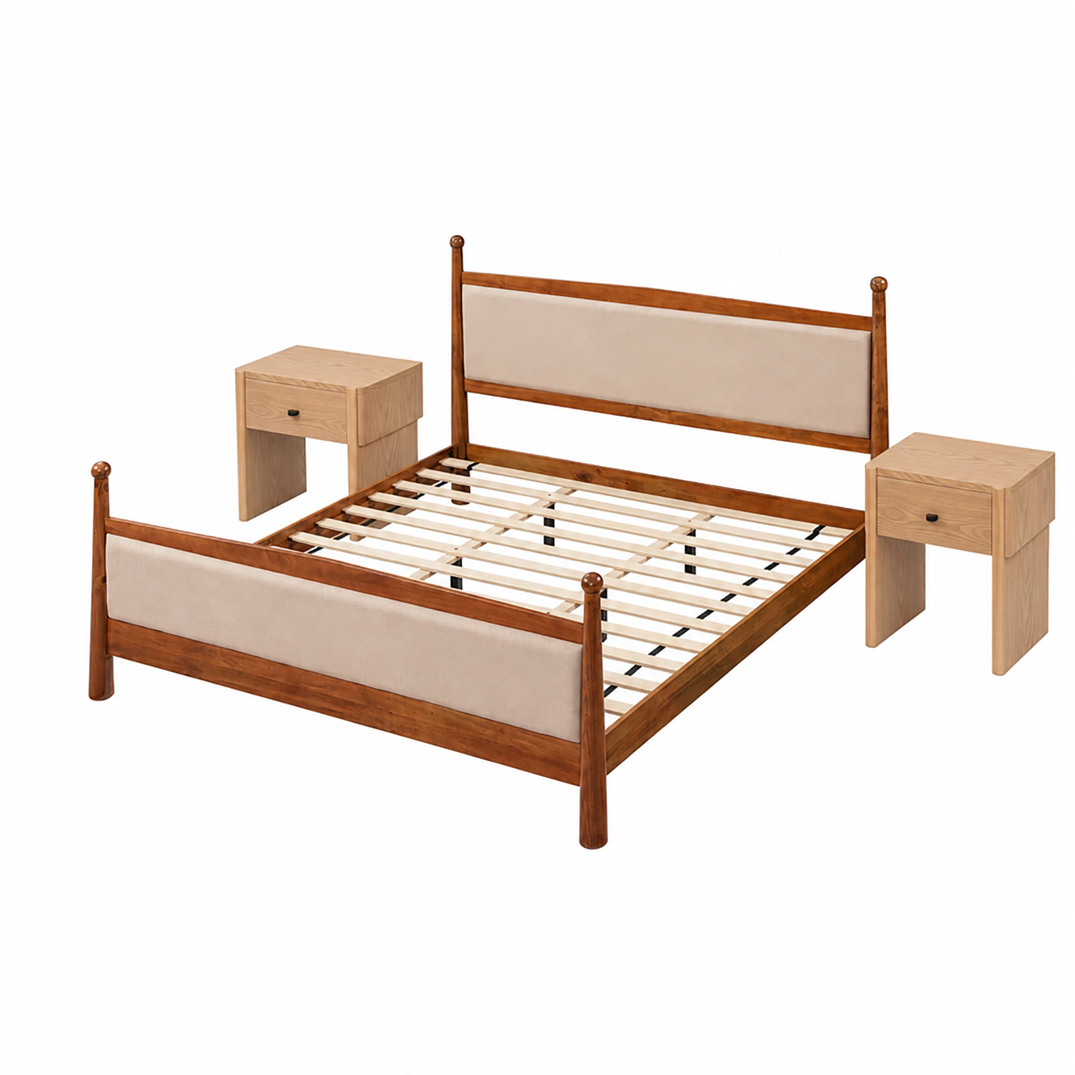 Christopher Knight Home 3-Piece Modern Bedroom Set, King Upholstered Bed with 2 Nightstands, Cherry+Natural