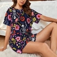 thumbnail image 4 of Fotbe Dancing Skeletons Floral Garden Print Pajama Set for Women 2 Piece Loungewear Short Sleeve Tops and Shorts Set Soft Sleepwear-Large, 4 of 7