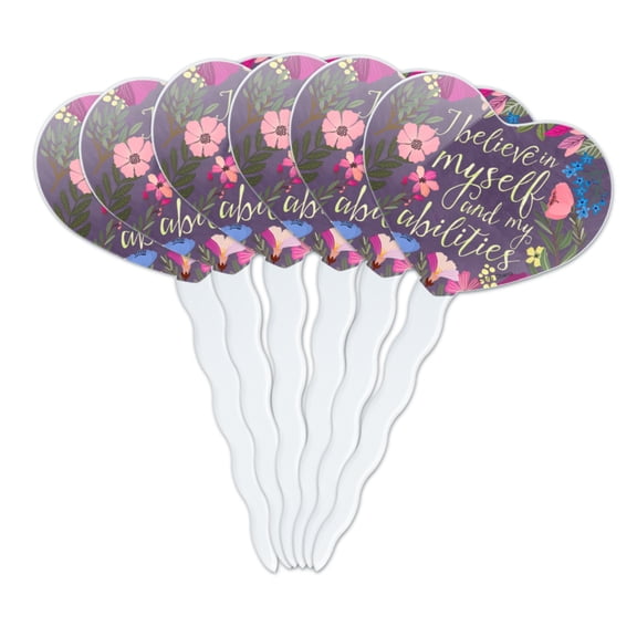 I Believe in Myself and My Abilities Positive Inspirational Message Heart Love Cupcake Picks Toppers Decoration Set of 6