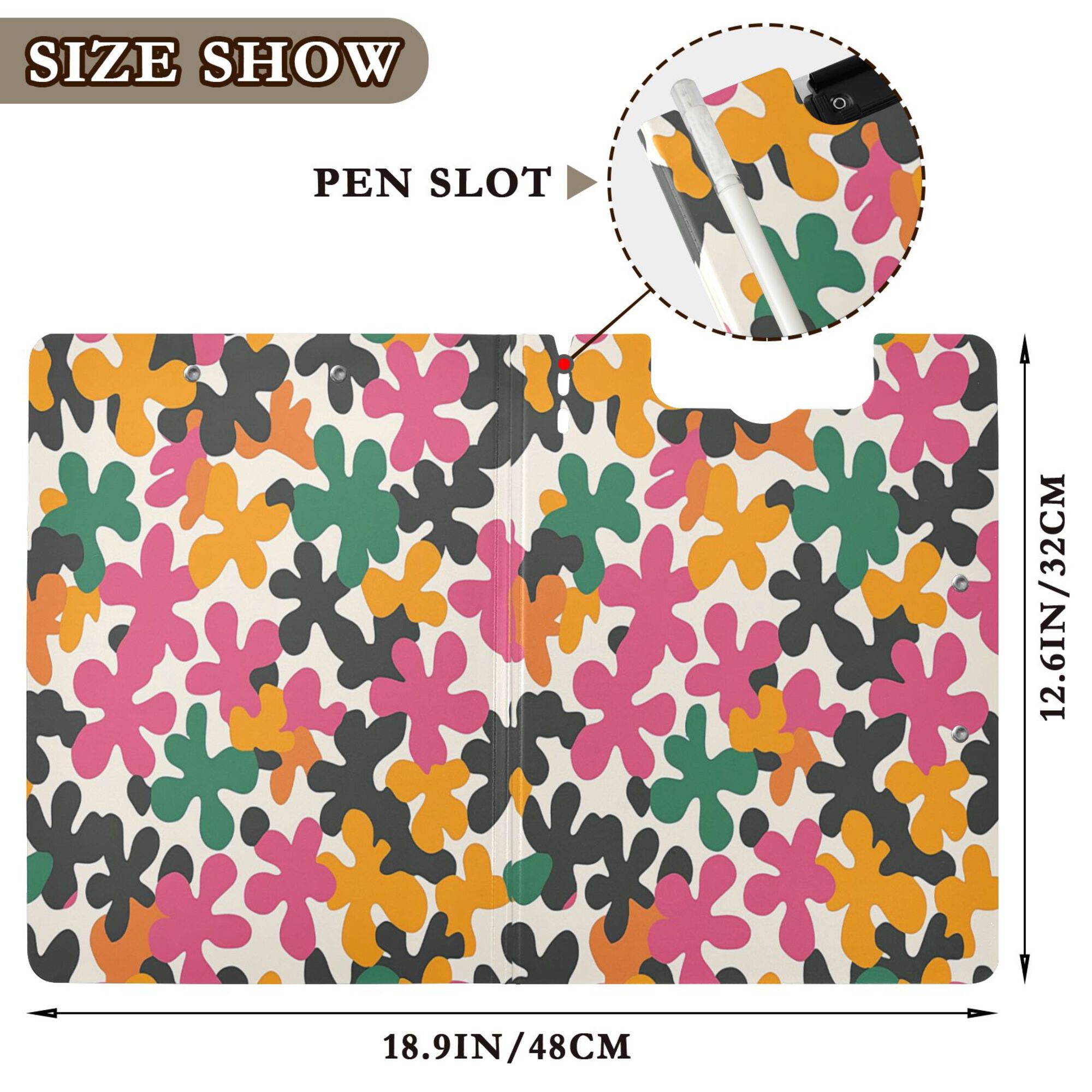 FORMRS A4 Clipboard Folder with Pen Holder Horizontal Foldable School Office Binder, Pink Floral Blooms