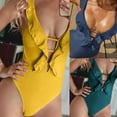 thumbnail image 1 of Neinkie Women One Piece Swimsuit V-Neck Ruffle Bathing Suit Padded Monokini, 1 of 7