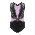 thumbnail image 4 of MSemis Kids Girl Ballet Dance Ice Skating Gymnastics Leotard Rhinestones Crisscross Back Color Block Bodysuit Light Purple 12, 4 of 7