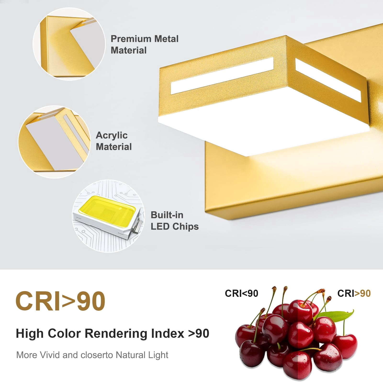 Led Modern Bathroom Light Fixtures  3-light 24-inch Gold Vanity Lights For Lighting Over Mirror 6000k Cool White 350° Rotatable Wall Lamp