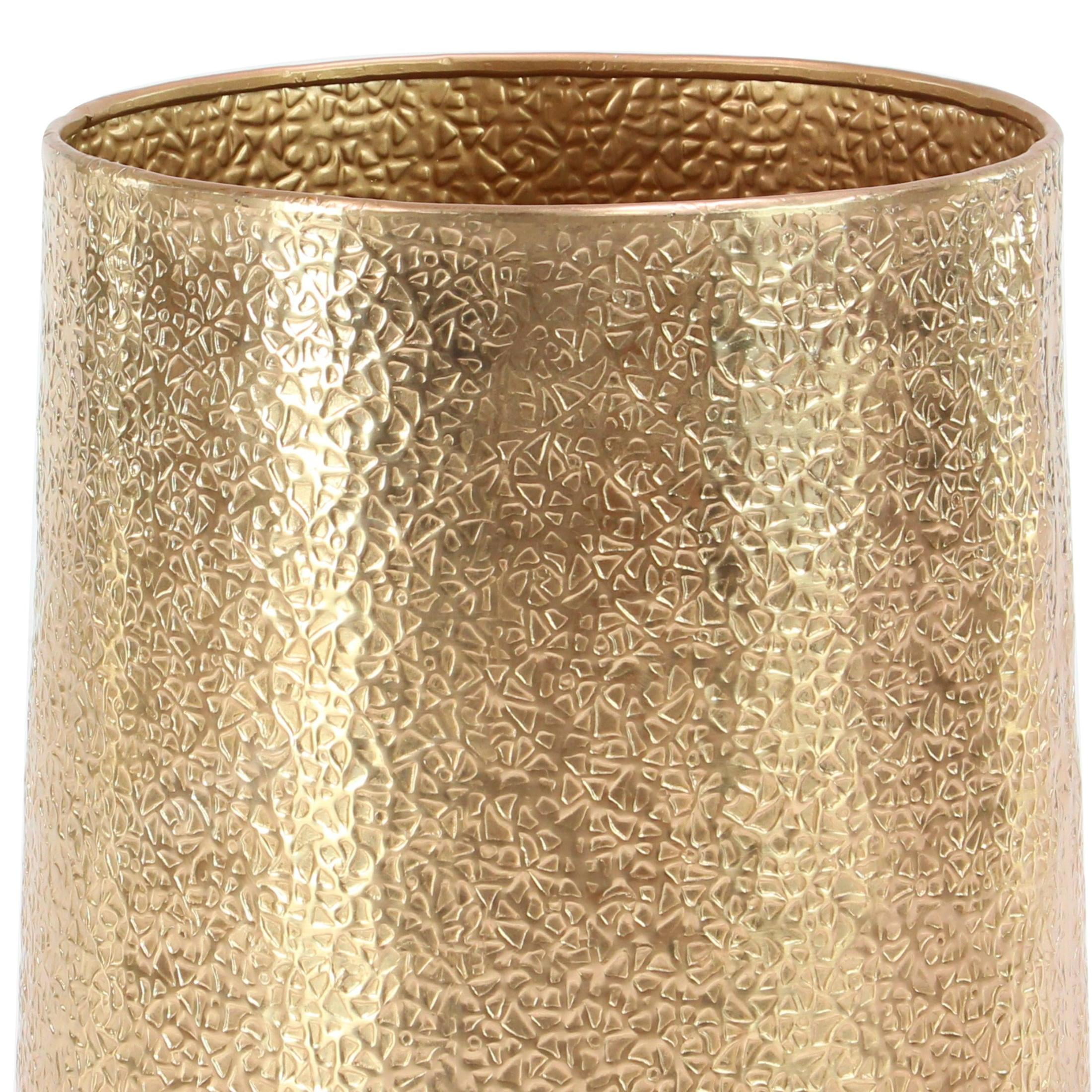 DecMode 20", 15", 13"H Gold Aluminum Metal Planter with Hammered Design (3 Count)