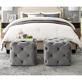 thumbnail image 2 of Grey Velvet Ottoman - Leonard - Square Shaped - Modern, 2 of 7