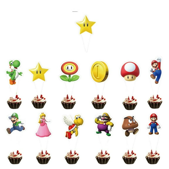 25 PCS Mario Birthday Party Supplies, Cake Decorations for Birthday Party Decorations Theme Birthday Party Supplies