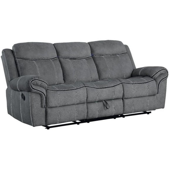 BOWERY HILL 3-Seat Reclining Sofa with USB Dock in Gray Velvet, Pull Tab Couch with Back and Seat Cushion for Living Room, 39"D x 87"W x 41"H