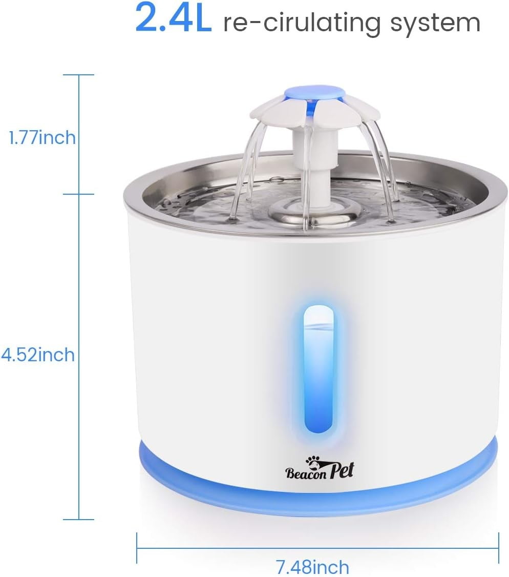 JIAN YA NA Cat Water Fountain, Automatic Pet Fountain for Dogs Cats, 85oz/2.4L Pets Water Dispenser with Automatic Power Off Function, White