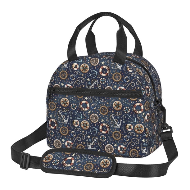 Fotbe Nautical Bolsa de Almuerzo con Estampado, Lonchera Aislada, Contenedores de Comida Reutilizables Tipo Cooler a Prueba de Fugas