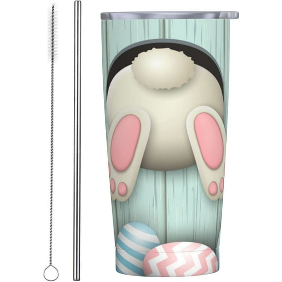 20 oz Insulated Stainless Steel Tumbler Mug Cute Easter Eggs Bunny with Lid Straw and Straw Brush Drinking Cups for coffee, Car, Home, Office, Travel, Party