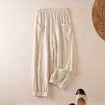 thumbnail image 2 of Casual Pants for Women Retro Plain Color Cotton Linen Loose Straight Leg Wide Leg Casual Pants Relaxed Fit, 2 of 3