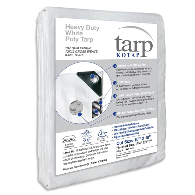 Tarp Kotap, 2,8 x 2,9 m, resistente al agua, 8 mm, color blanco