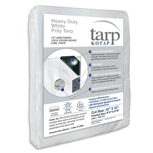 Tarp Kotap, 2,8 x 2,9 m, resistente al agua, 8 mm, color blanco