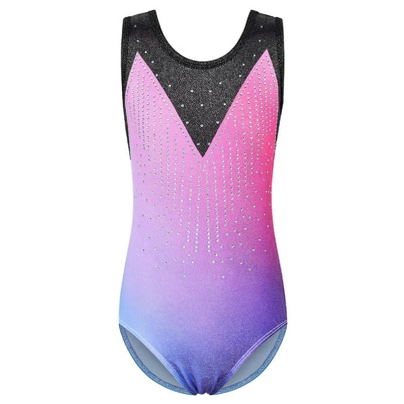 Girls Diamond Gymnastics Leotard Gradient Pink Ballet Dance Clothes
