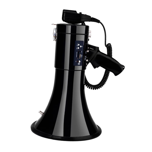 Megáfono Bullhorn 50W de mano, con micrófono amplificador portátil megáfono altavoz para actividades expendedoras mercado al aire libre Negro versátil
