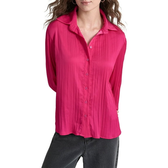 DKNY womens  Pleated Satin Blouse, l, Pink