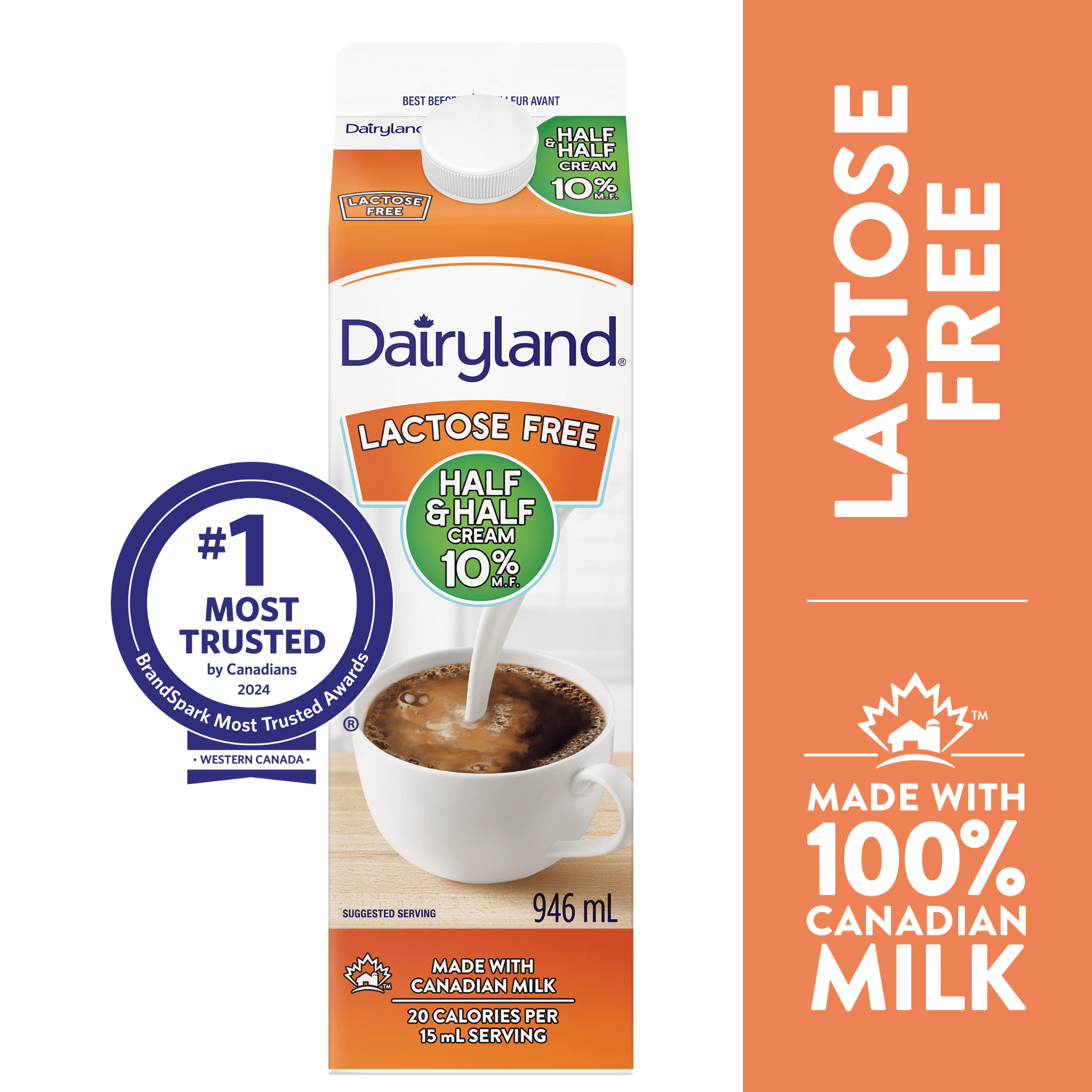 Dairyland 10% Lactose Free Half & Half Cream, 946 mL
