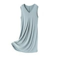 thumbnail image 2 of Camisón de algodón para mujer, cuello en V, color liso, con cordón, holgado y cómodo, sin mangas, largo medio, falda, 2 of 8
