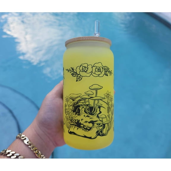 Skulls Mushroom Beer Can Glass | Boho Mushroom Coffee Glass |