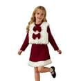 thumbnail image 1 of HXWCHs Robe Grande Fille Élégante Robe de Fête Festive pour Filles avec Gilet et Détail Nœud Longue Robe pour Célébrations des Fêtes Rouge 9-10 Ans, 1 of 6