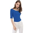 thumbnail image 1 of Camiseta Suave de media manga Allegra K con cuello redondo Entallado para Mujer Azul real L, 1 of 6