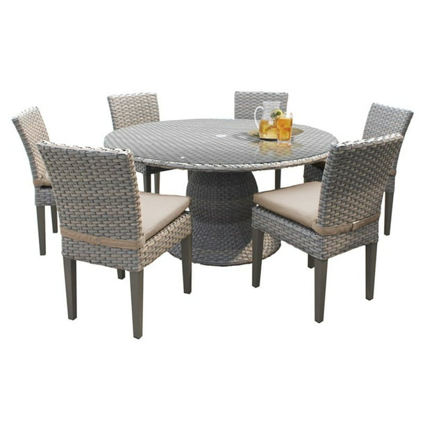 Oasis 60 Round Glass Top Patio Dining, Glass Top Outdoor Dining Table For 6
