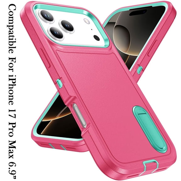 XPM for Apple iPhone 17 Pro Max Phone Case, Hybrid 3 Layers Hard 3in1 Shockproof with Kickstand Heavy Duty Hard TPU Rubber Anti-Drop Cover for Apple iPhone 17 Pro Max (6.9") (Teal / Hot Pink)