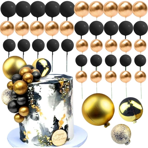 HWZWT 43pcs black and gold ball cake toppers ball cake toppers disco ball cake toppers gatsby birthday cake toppers 1920s cake toppers men's cake toppers roaring 20s cake toppers 43pcs
