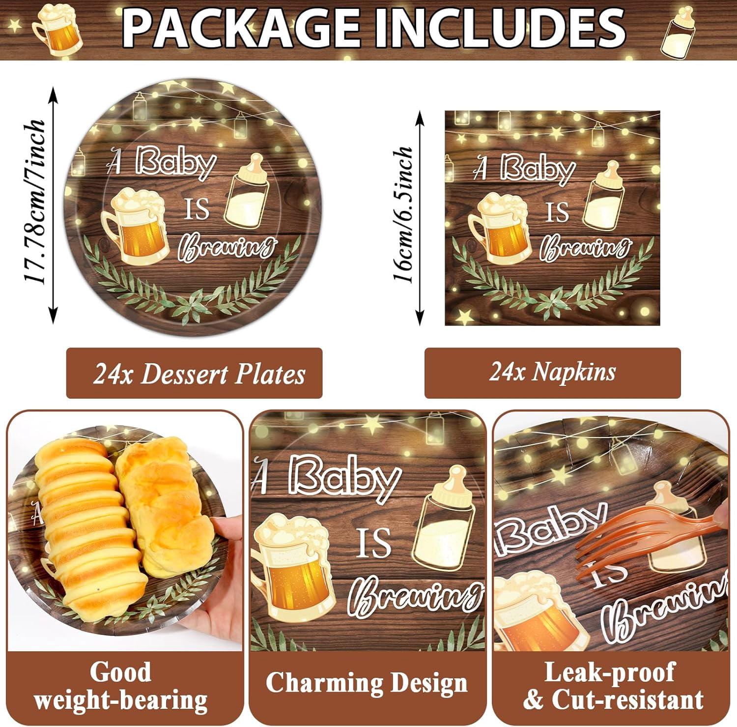 49Pcs A Baby is Brewing Baby Shower Decorations Baby Shower Plates Napkins and Tablecloth for Birthday Party Disposable Tableware Set Beer Party Table Decorations Favors Serves 24 Guests