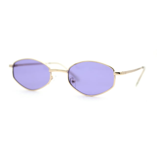 Narrow Hexagon Hippie Color Lens Metal Rim Dad Shade Sunglasses Gold Purple