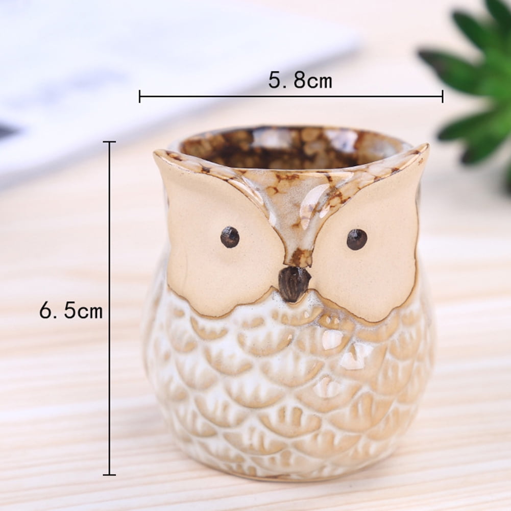 6pcs//set Mini Ceramic Owl Succulent Plants Bonsai Pots Flower Home Desk Decors