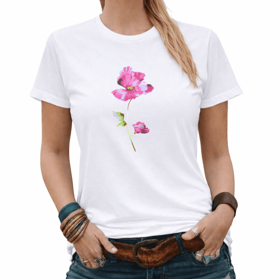 Giffimy Casual Flower Womens Print Tshirt Graphic Tees White/Black S-5XL Tops