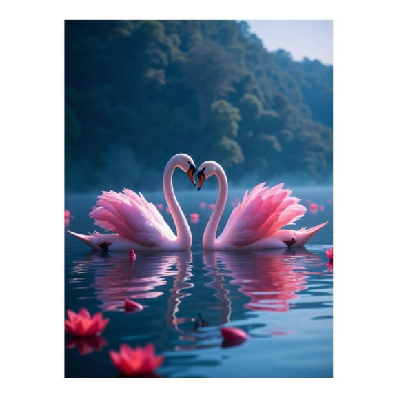 Diamond Art Kits for Adults, Pink Swans Tranquil Lake Reflection 5D Diamond Painting Kits for Adults Beginners, DIY Full Drill Diamond Painting, Gem Art and Crafts 12x16