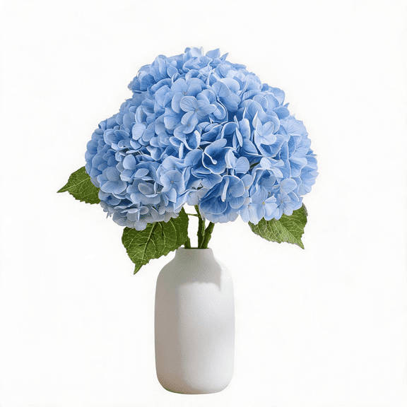 21" Real Touch Hydrangea Artificial Flowers, 3 Pcs Latex Faux Stems (Blue)