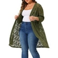 thumbnail image 2 of DARING DIVA Plus Size Open Front 3/4 Sleeve Lace Mid-length Cardigan 4X Army Green, 2 of 6