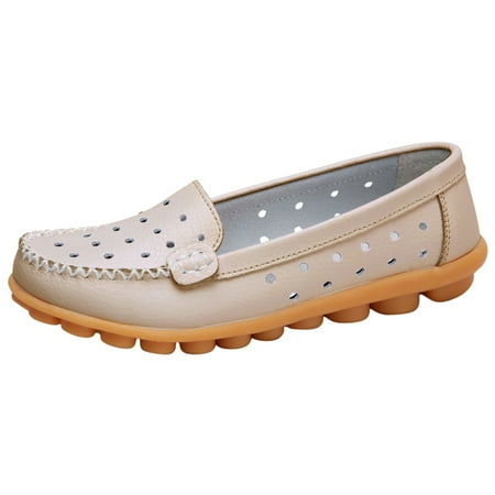 YHGFVOKJ Boots for Women Ultra Mini Fashionable Comfortable Leather Ankle Boots Hollow Breathable Single Loafers Casual Shoes Business Casual Shoes Women Beige 41