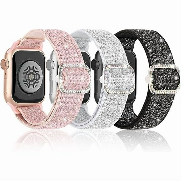 Stretchy Bling Band Compatible with Apple Watch 38mm 40mm 41mm 42mm 44mm 45mm 46mm 49mm Women, Nylon Sparkly Strap Solo Loop Glitter Wristband for iWatch Series 11 10 9 8 7 6 5 4 3 2 1 SE Ultra