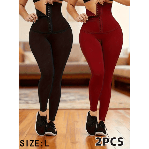 2-Pack Women's Slim Fit Yoga Pants with Pockets and Hook-and-Eye Closure, Size Large