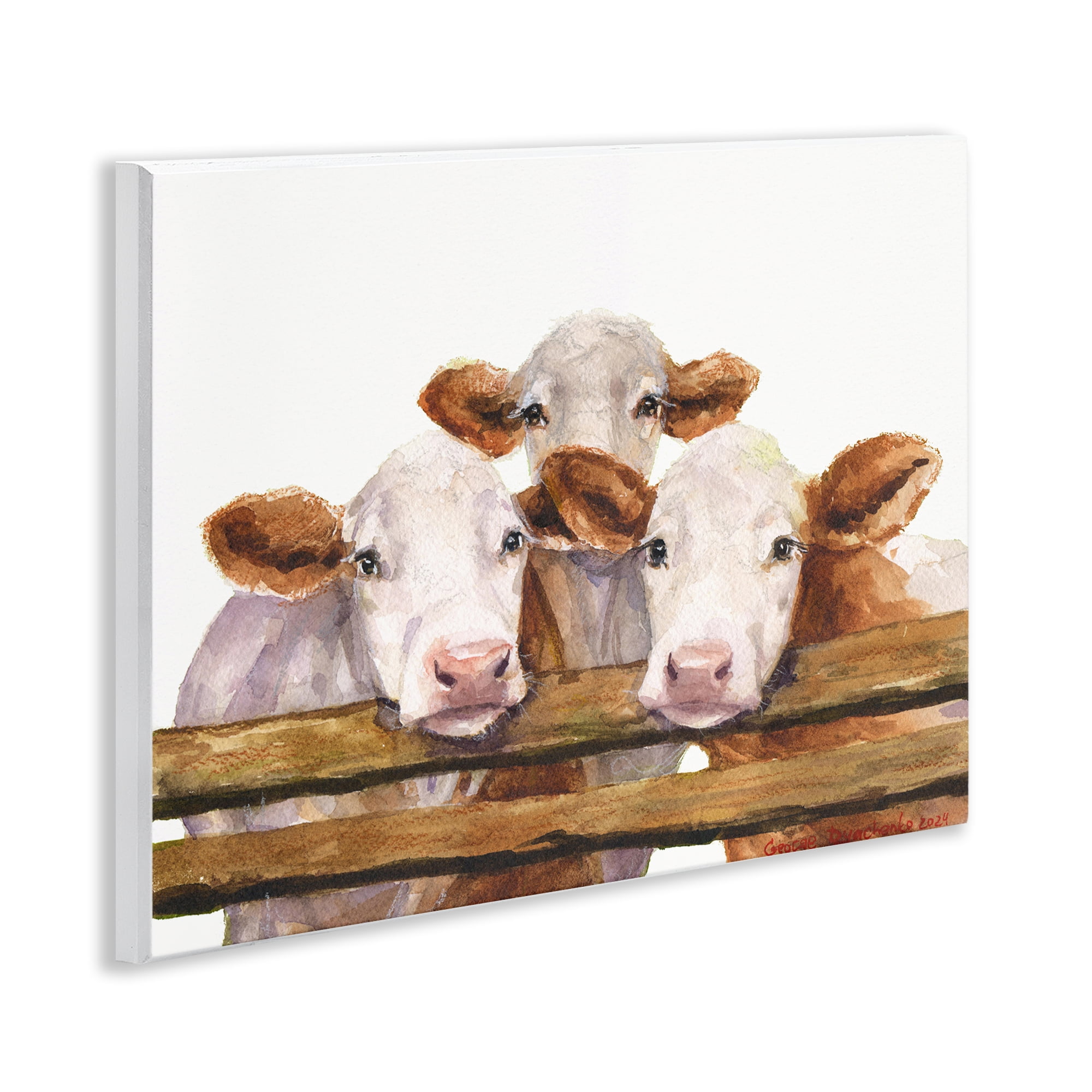 Stupell Industries Three Cow Friends Animals Painting Unframed Art Print Wall Art, 14 x 11