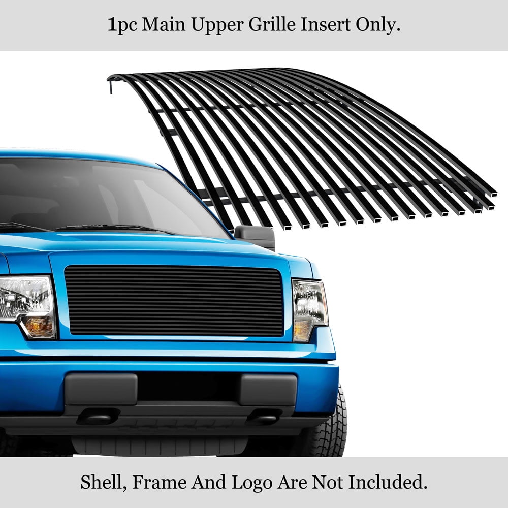 APS Premium Stainless Steel Black 8x6 Horizontal Billet Grille Compatible with 2018-2020 F-150 Without Front Camera Main Upper N19-J00468F 