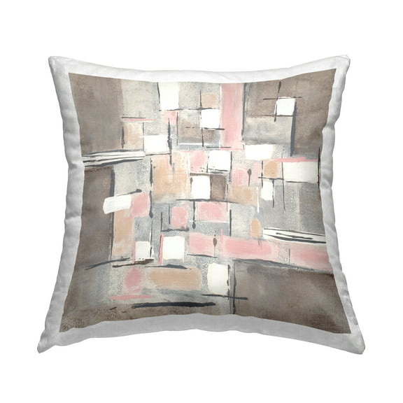 Stupell Industries Brown Patchwork Abstract Geometric Grid Traditional Pink,18 x 7 x 18 Decorative Pillows